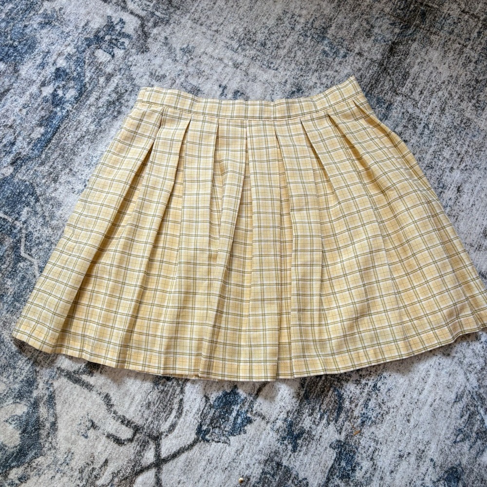 CALI 1850 Yellow Plaid Pleated Mini Skirt Clueless Aesthetic Tartan Size S